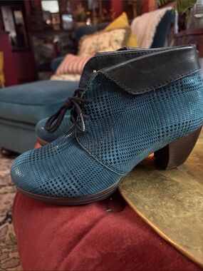 Wolky Teal Lace-Up Perforated Leather Ankle Booties